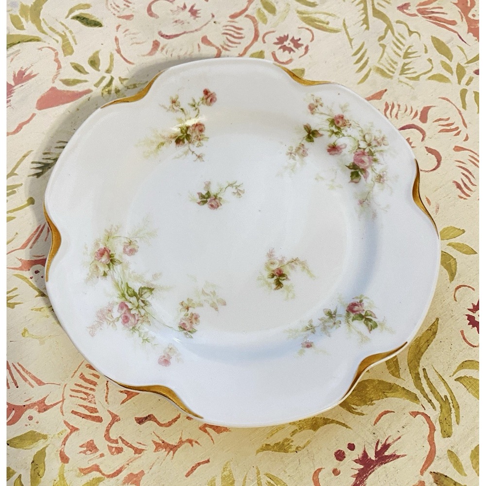 Antique Haviland Limoges Bread Plates Set Of 5 Floral Pink Gold Gilt France